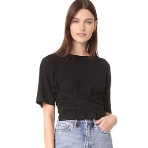 A.L.C. Vita Tie Detail Tee in Black Size S V-Neck 100% Cotton Minimalist Solid